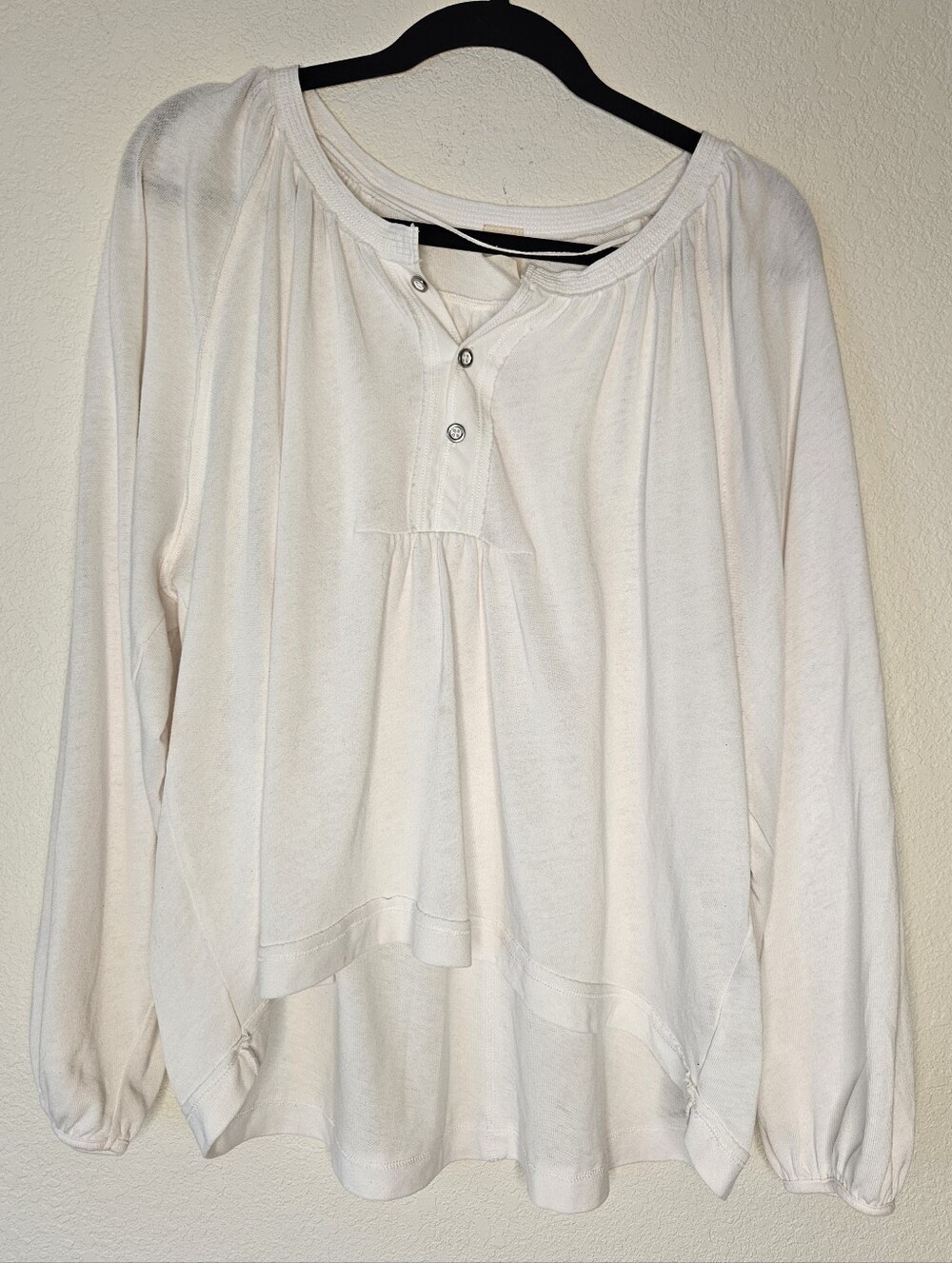 We The Free Light Cream Long Sleeve Henley Blouse